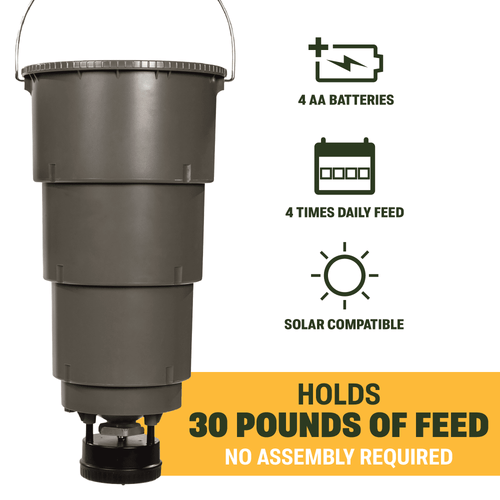 Moultrie 30lb All-in-One Hanging Feeder - 4 Feed Times - Bluetooth Programming Moultrie Connect - Collapsable